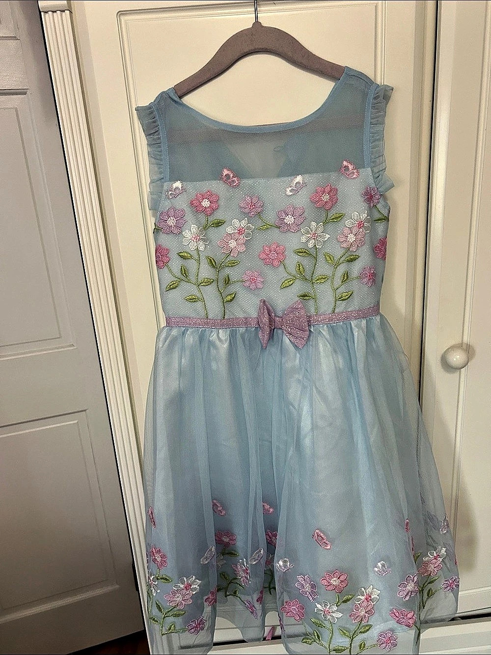 Tona Michele Girls Blue Floral Dress Size 8 Like New